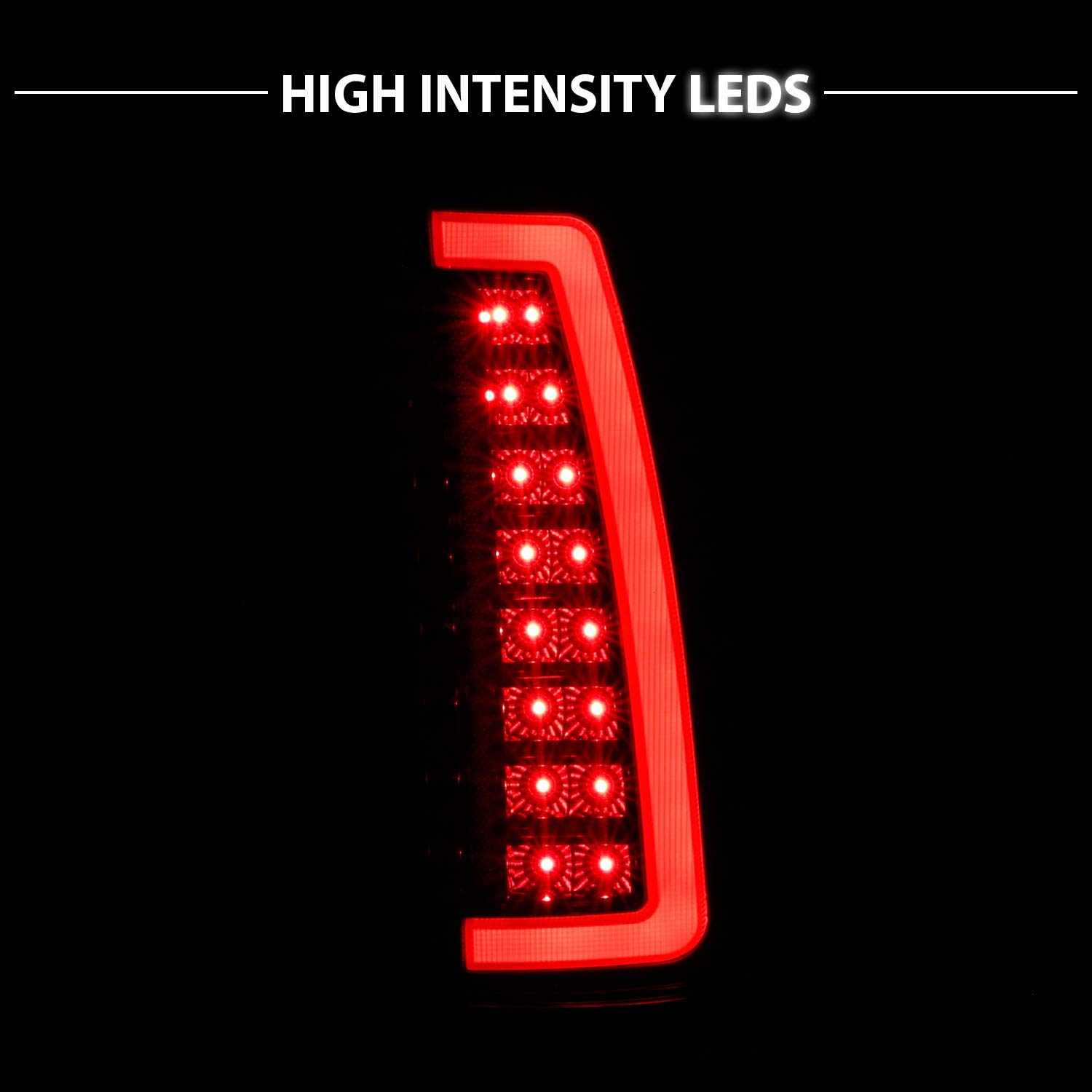 AmeriLite LED Tail Lights for 1988-1999 Chevy GMC C/K Truck, Blazer, Tahoe, Suburban, Yukon, Escalade - Dark Black C-Type Tube Design (Pair) - Perfect for Night Driving and Custom Truck Upgrades