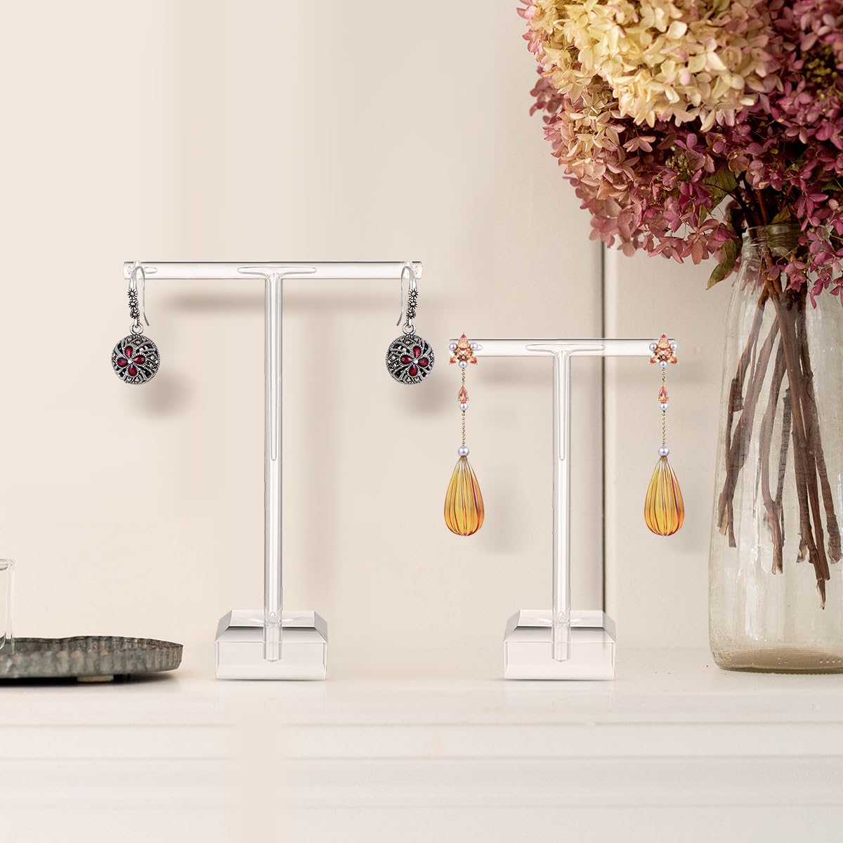 4-Piece Clear Acrylic Earring Stand - Jewelry Display Holder for T-Bar Earrings, Necklaces, Bracelets & Rings | Perfect for Boutique, Retail Store and Home Jewelry Organization