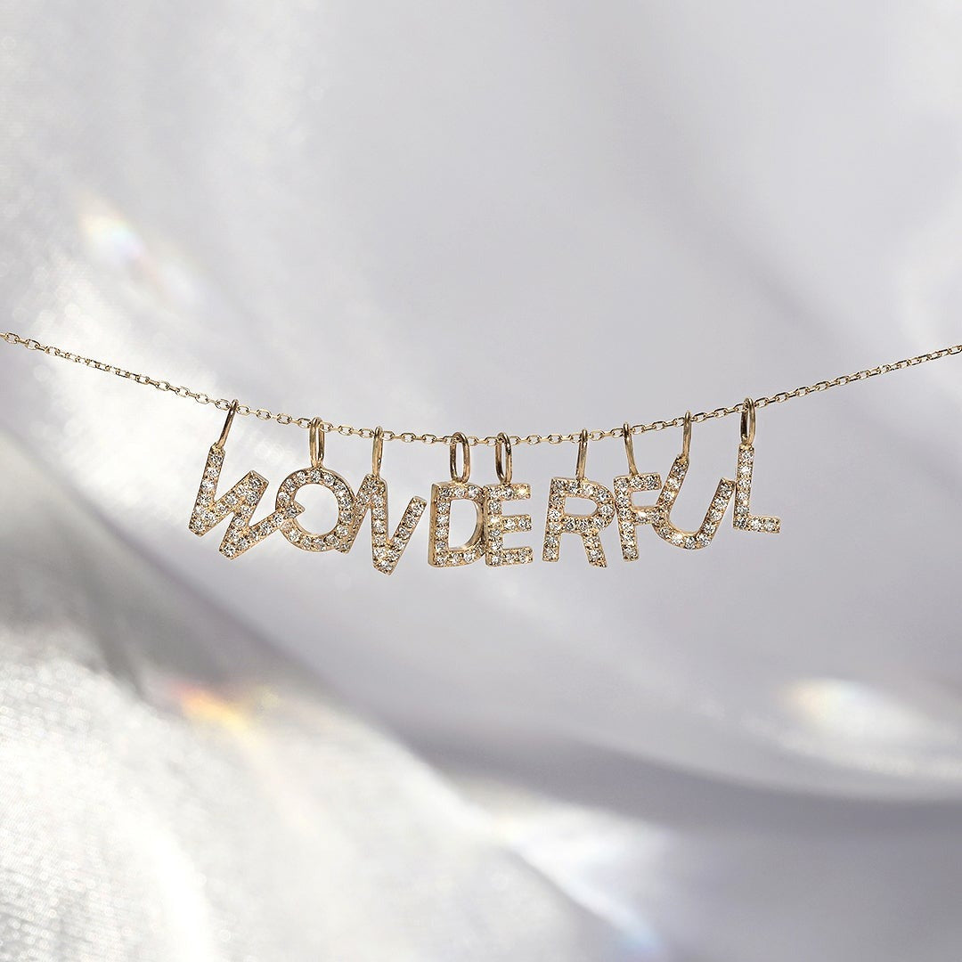 14K Yellow Gold Diamond Initial Charm Pendant - Personalized Name Necklace for Women, Perfect Gift for Birthday, Anniversary & Valentine's Day