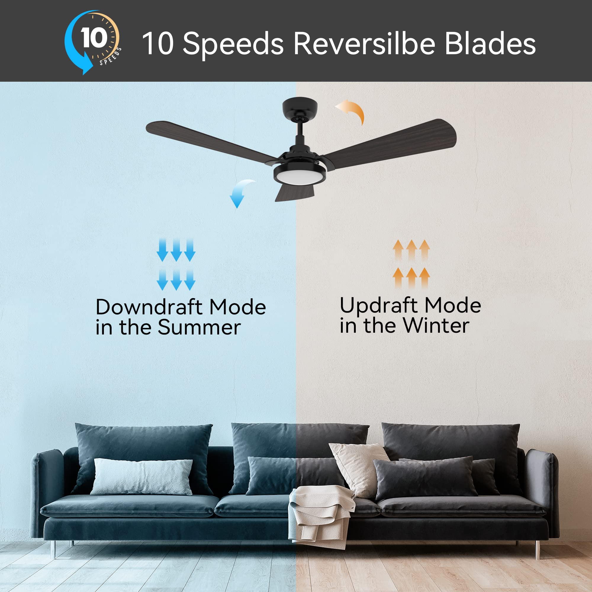 Smart WiFi Ceiling Fan with Dimmable LED Light & Remote Control - 56 Inch Outdoor DC Fan, 10 Speed Settings, Alexa/Google Home/Siri/APP Compatible, Timer & Scheduling Function (Dark Walnut) - Perfect for Living Room, Bedroom, Patio & Outdoor Spaces