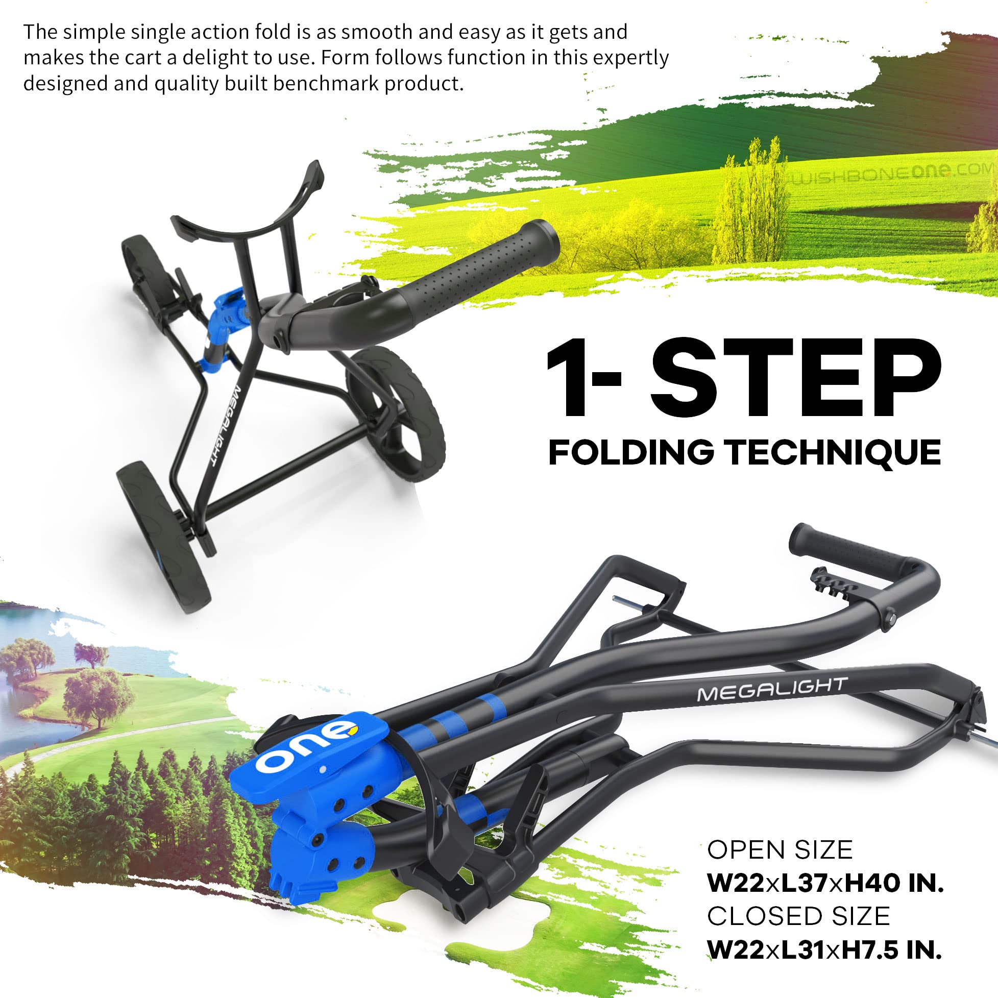Lightweight Golf Push Cart with Wishbone Design - Premium Durable Materials for Easy Maneuvering | Perfect for Golfers, Seniors & Course Walking Enthusiasts