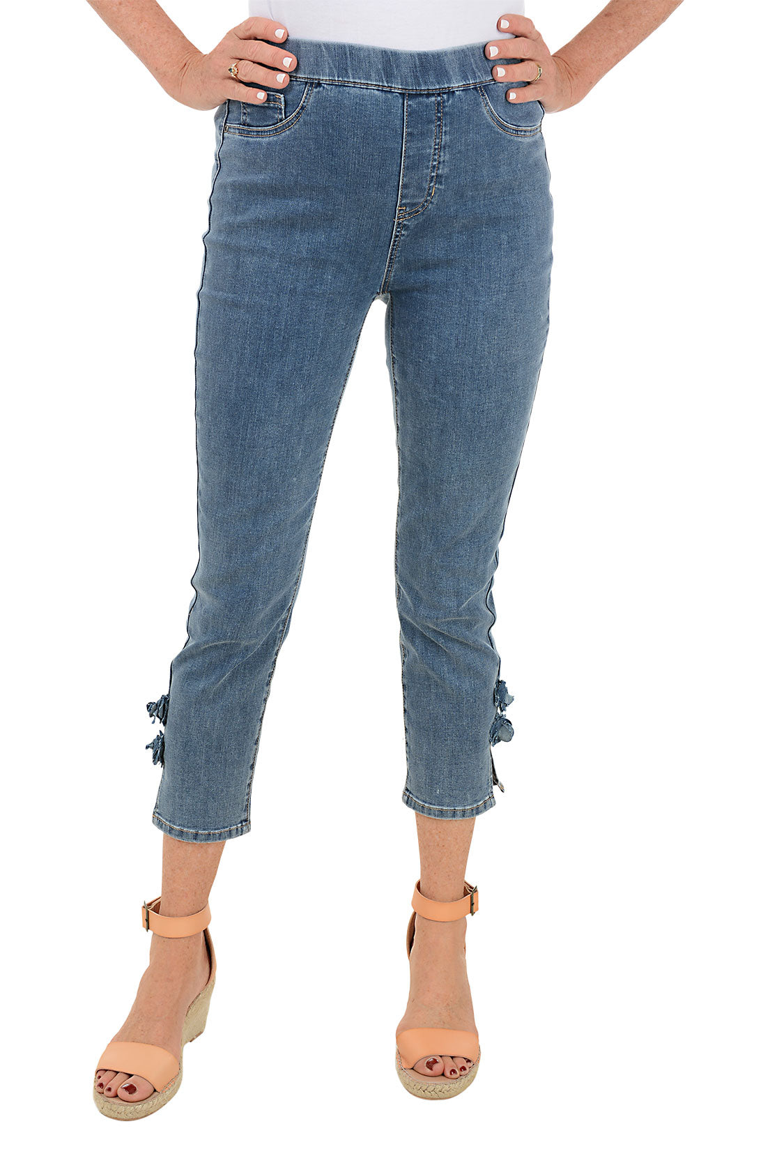 Stylish Rose Hem Denim Crop Pants for Women - Trendy High-Waisted Distressed Jeans | Perfect for Casual Outfits, Summer Fashion & Streetwear