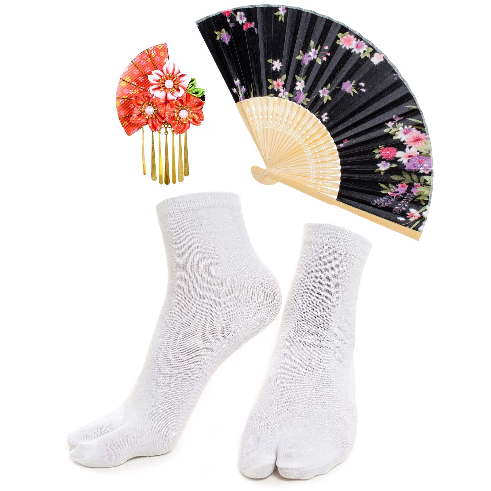 Japanese Women's Kimono Robe - Elegant Geisha Yukata with Sweet Tuxedo Ruffle & Blossom Print | Satin Bathrobe Sleepwear Set with Tabi Socks | Perfect for Spa Days, Cosplay, and Relaxing at Home