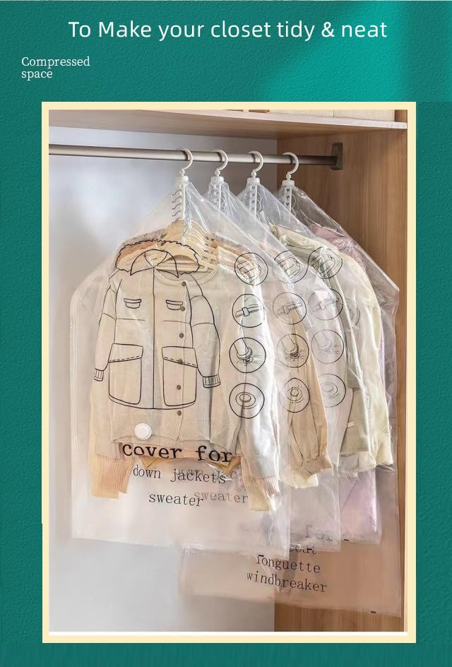 6 Pack Vacuum Storage Bags for Clothes - Space Saving Hanging Organizer for Suits, Dresses & Jackets | Clear Vacuum Seal Bags for Closet, Travel & Seasonal Storage