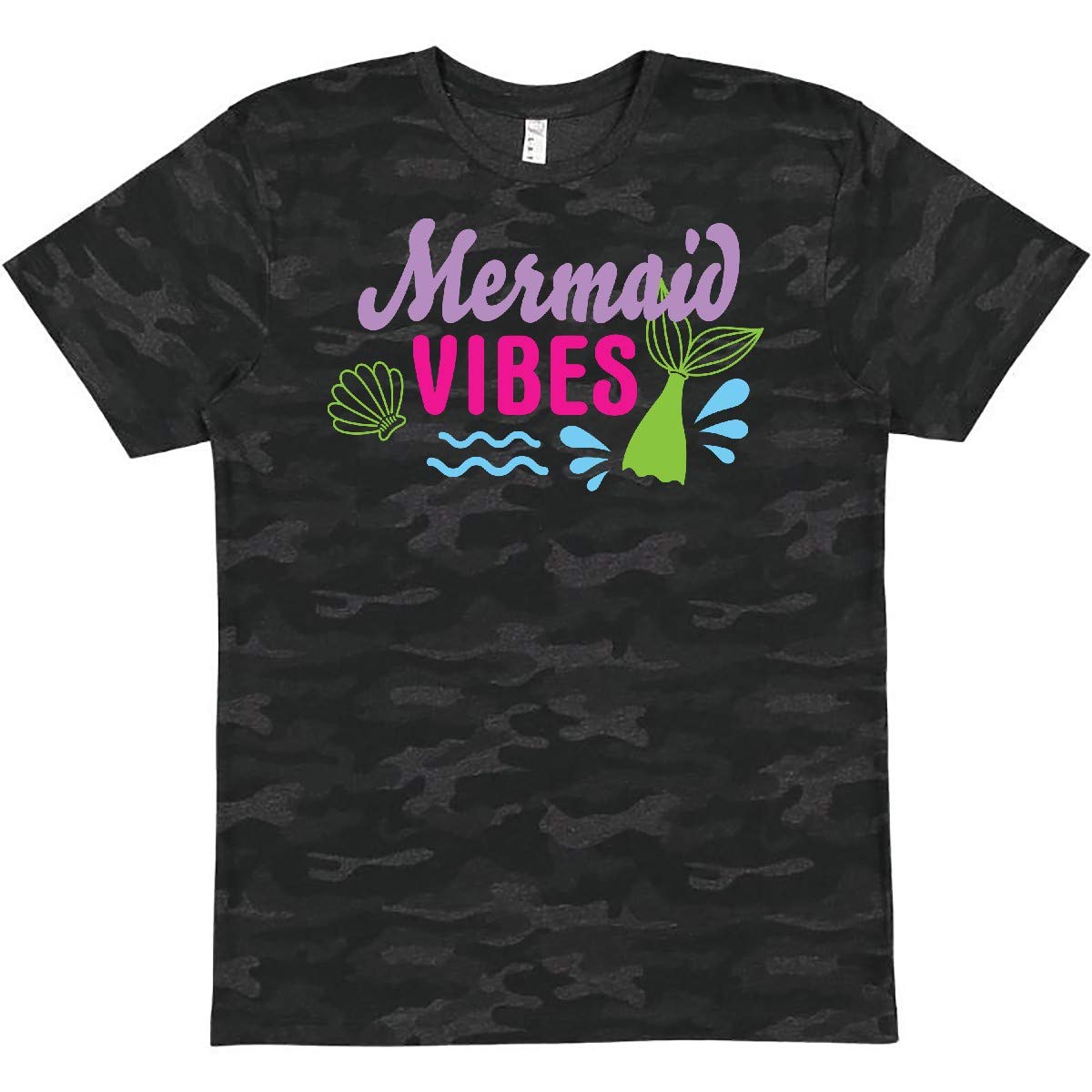 Inktastic Mermaid Vibes with Tail and Seashell Graphic T-Shirt for Women | Cute Summer Beach Tee | Perfect for Vacations, Pool Parties & Casual Wear