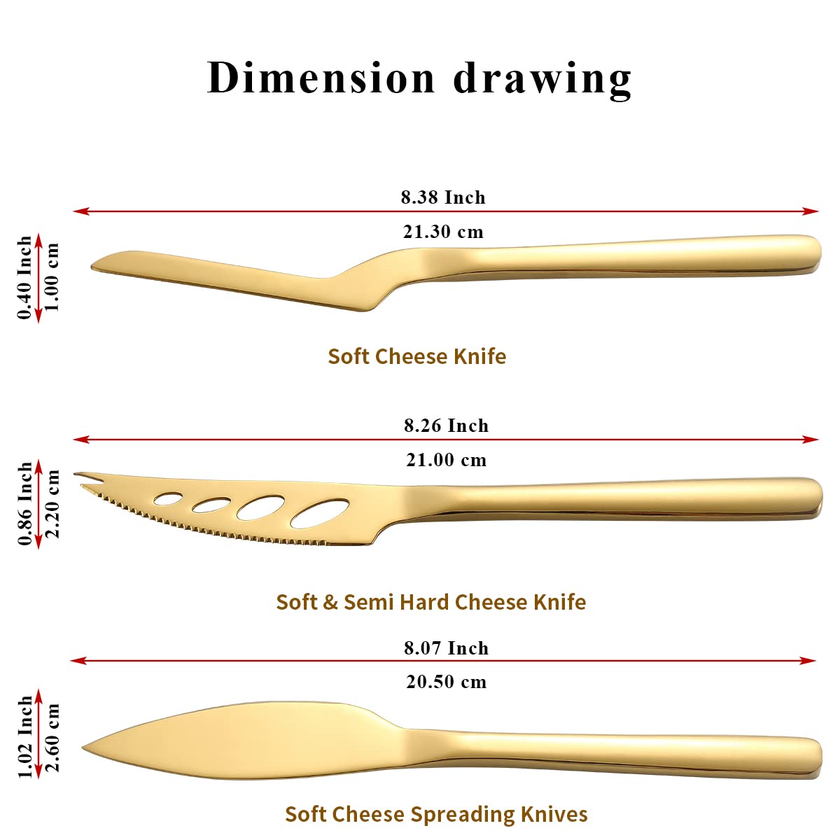 Premium Kyraton Gold Cheese Knife Set of 3 - Titanium Plated Cheese Slicer, Butter Knife & Cheese Cutter - Ergonomic Design for Hard & Soft Cheeses - Perfect for Charcuterie Boards, Wine Pairings & Dinner Parties