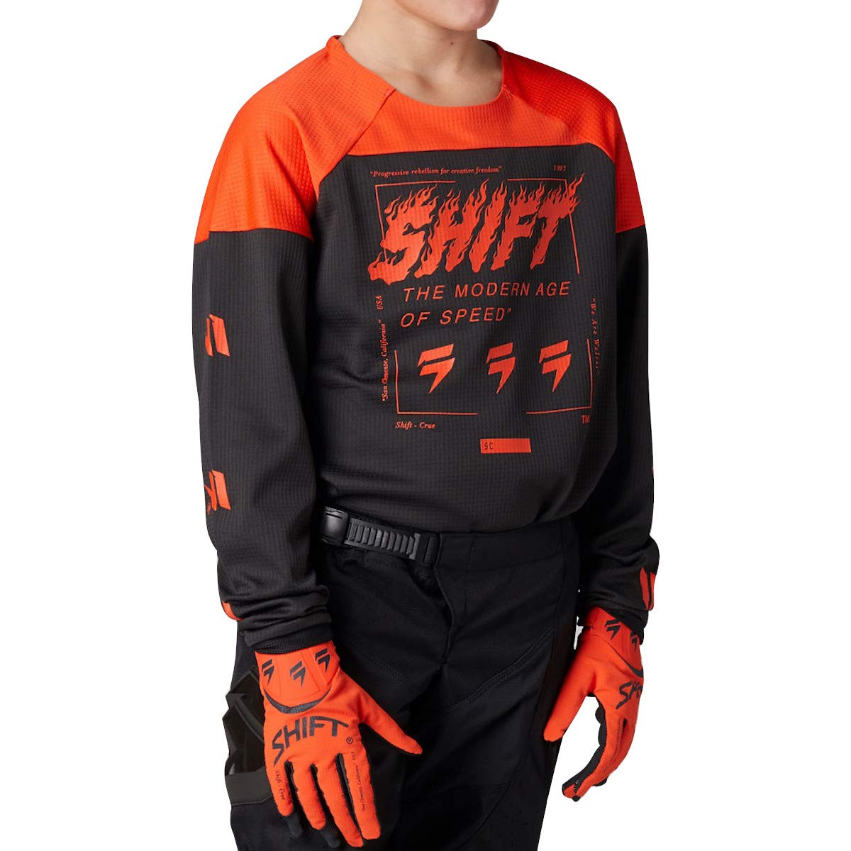 SHIFT 2021 Youth White Jersey - Flame XL for Cycling & Racing