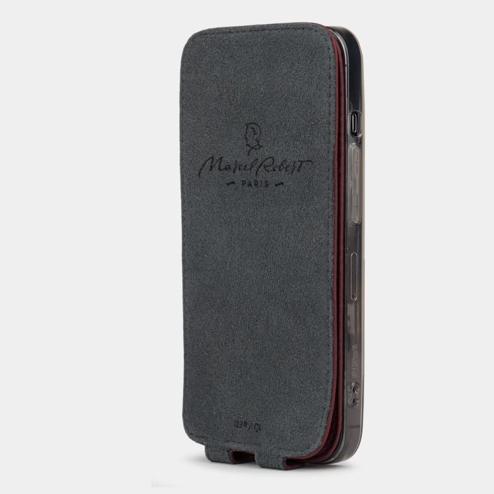 Premium Ultra Thin Leather Folio Case for iPhone 13 Mini - Handcrafted in France - Patented Design - Bordeaux Red - Perfect for Business & Travel Protection