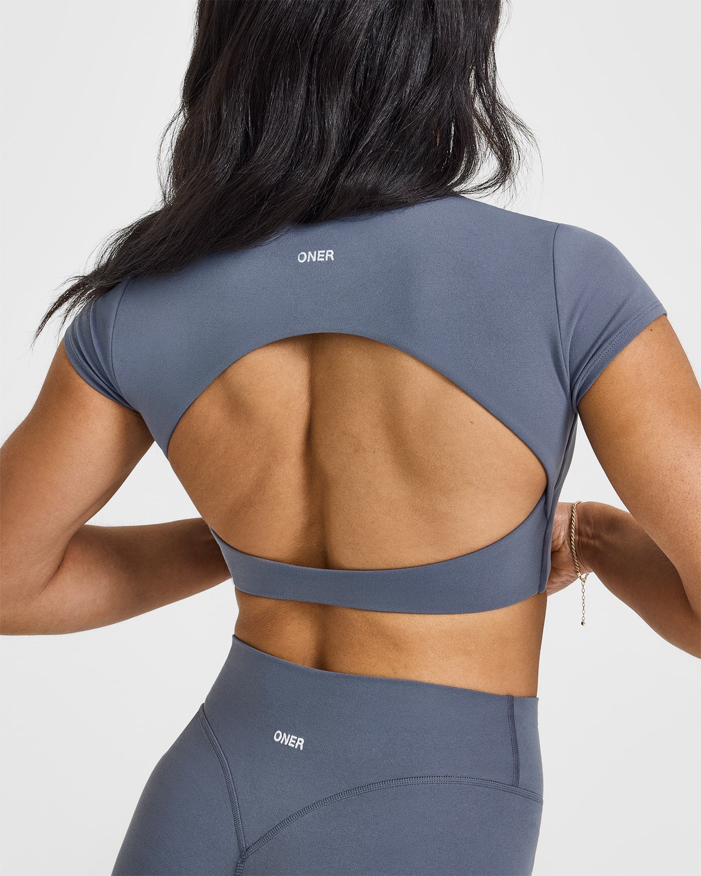 SoftMotion™ Short Sleeve Crop Top for Women - Breathable Stretchy Workout Shirt in Granite Blue | Yoga, Gym & Casual Wear