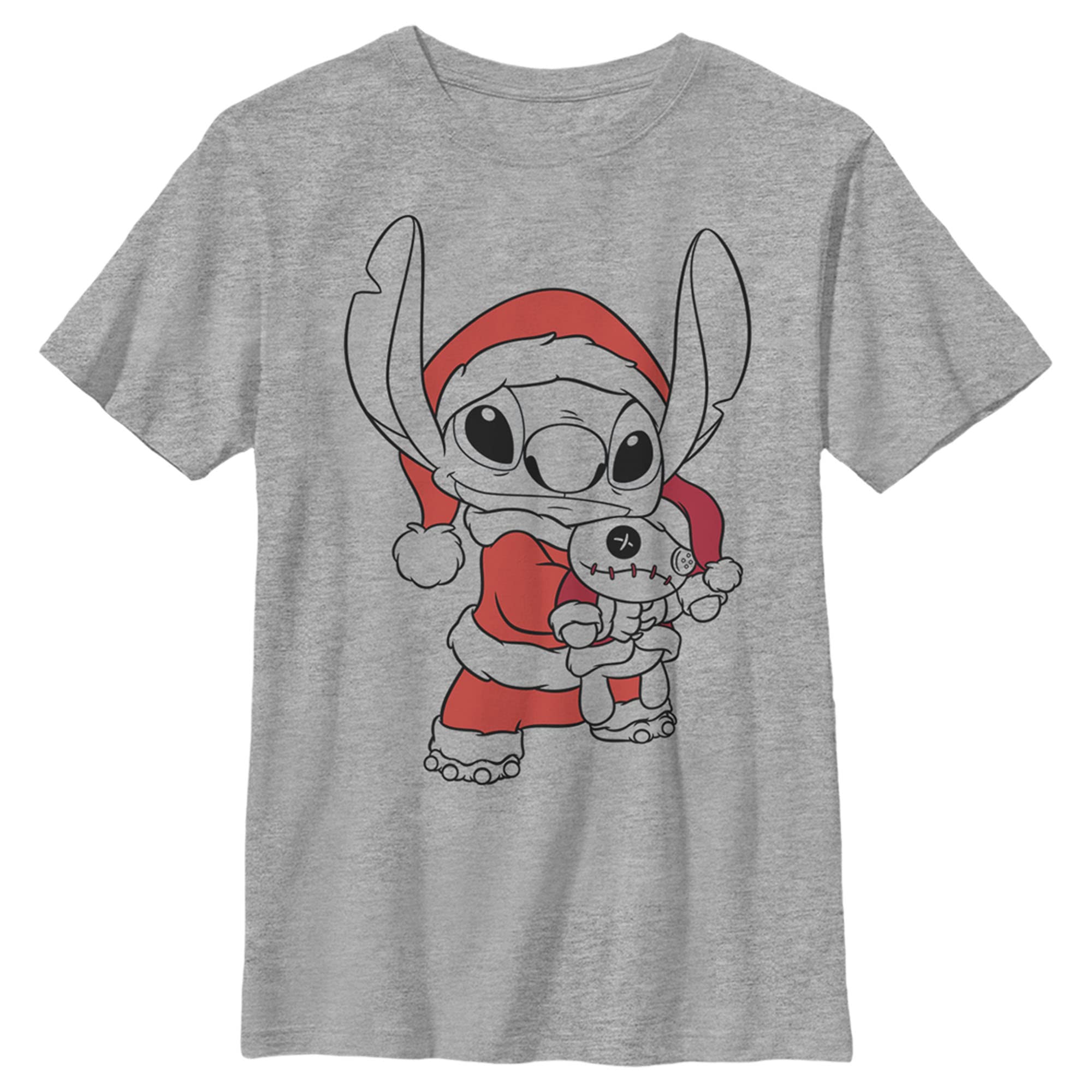 Disney Lilo & Stitch Holiday Graphic Boys' Heather Gray Crewneck T-Shirt - Casual Wear, Christmas Gift, Family Matching Outfits