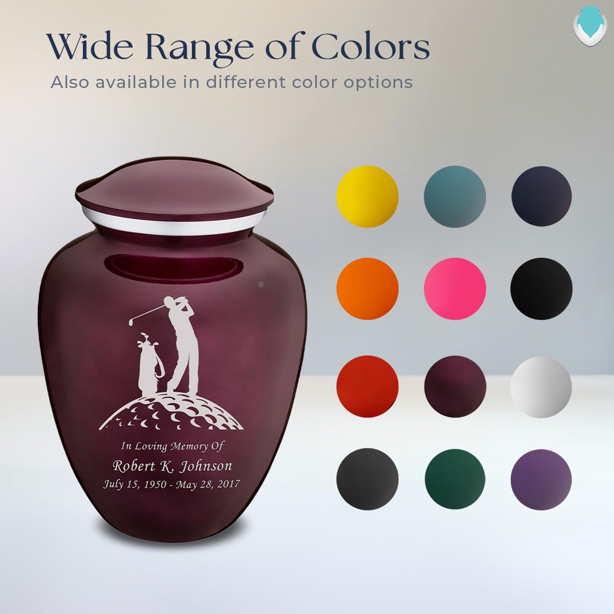 Personalized Golf Cremation Urns for Ashes - Large Cherry Purple Funeral Urn for Men & Women with Double-Sided Engraving (Holds 200 lbs) - Memorial Keepsake for Golf Lovers, Perfect for Home Display or Burial Ceremony