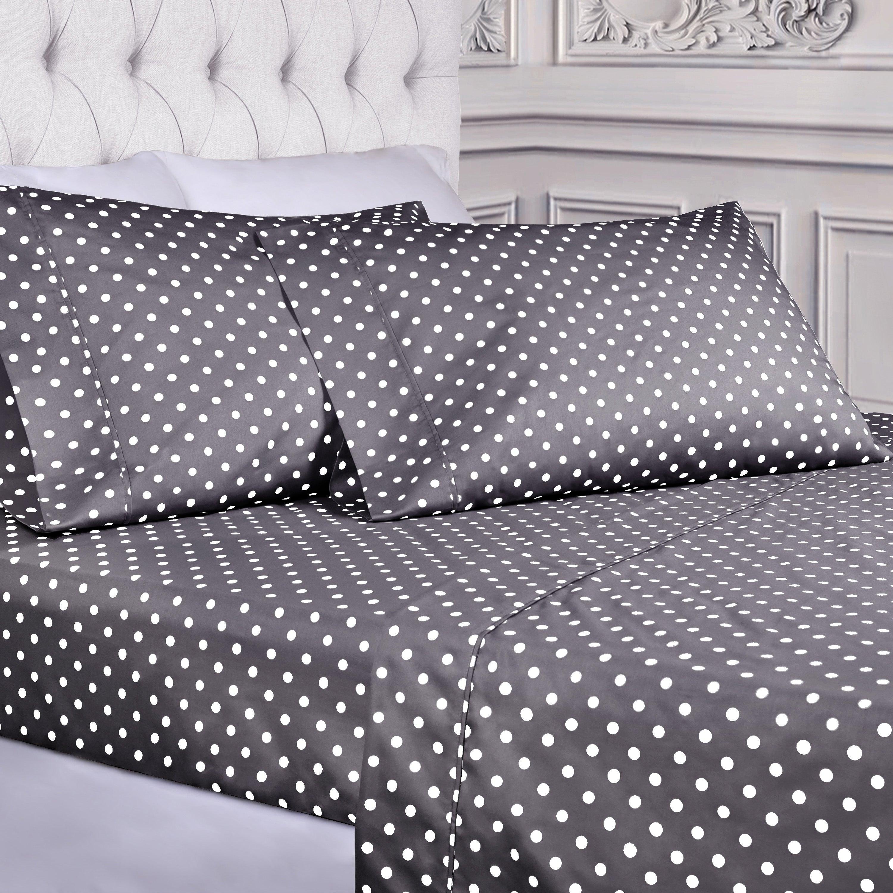 Polka Dot 600 Thread Count Cotton Blend Deep Pocket Sheet Set - Queen Size Bed Sheets for Comfortable Sleep - Perfect for Master Bedroom, Guest Room & Dorm