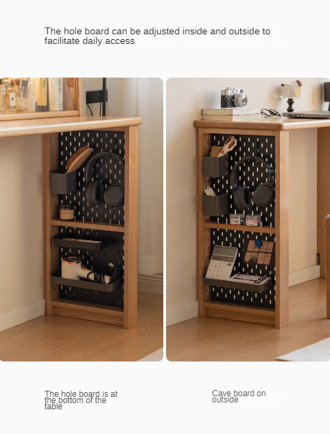 Solid Oak Wood Modern Extendable Dressing Table - Adjustable Vanity Desk for Makeup & Skincare - Perfect for Bedroom, Dorm, or Apartment