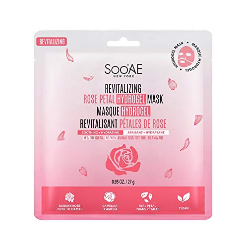 Soo'AE Revitalizing Rose Petal Hydrogel Face Mask - Hydrating & Brightening Sheet Mask for Glowing Skin, 1 Count - Perfect for Spa Night, Self-Care Routine & Travel Skincare