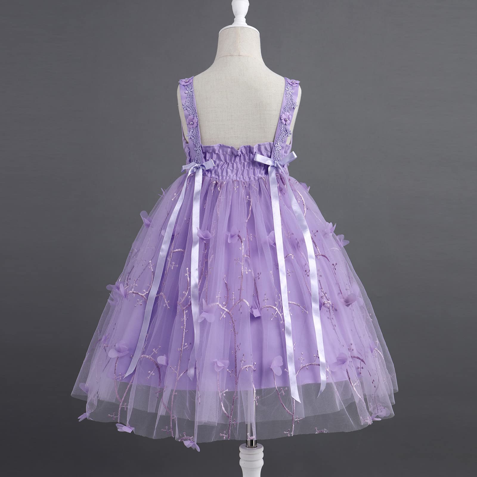 Butterfly Flower Girl Dress for Kids - Princess Birthday Wedding Bridesmaid Pageant Formal Party Gown - Elegant Backless Tulle Dress for Special Occasions & Photo Shoots