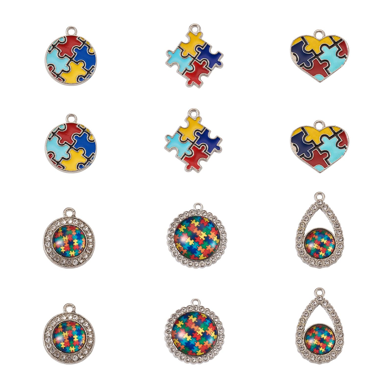 Autism Awareness Puzzle Charms - Platinum Plated Alloy Enamel Pendants with Rhinestones for DIY Jewelry Making (Necklace, Bracelet, Earrings) - Perfect for Autism Awareness Events, Fundraisers & Thoughtful Gifts