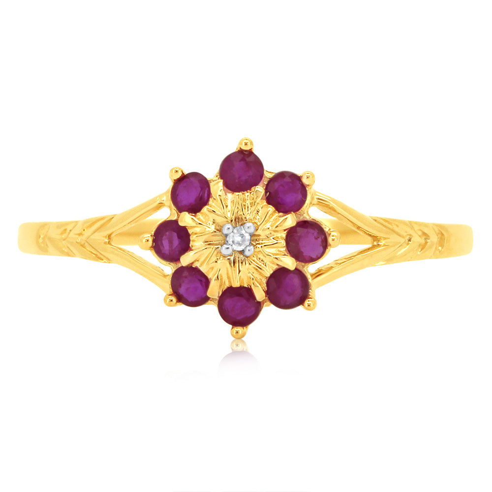 9ct Yellow Gold 0.5 Carat Natural Ruby & Diamond Ring for Women - Elegant Birthstone Jewelry Gift for Anniversary, Valentine's Day & Special Occasions