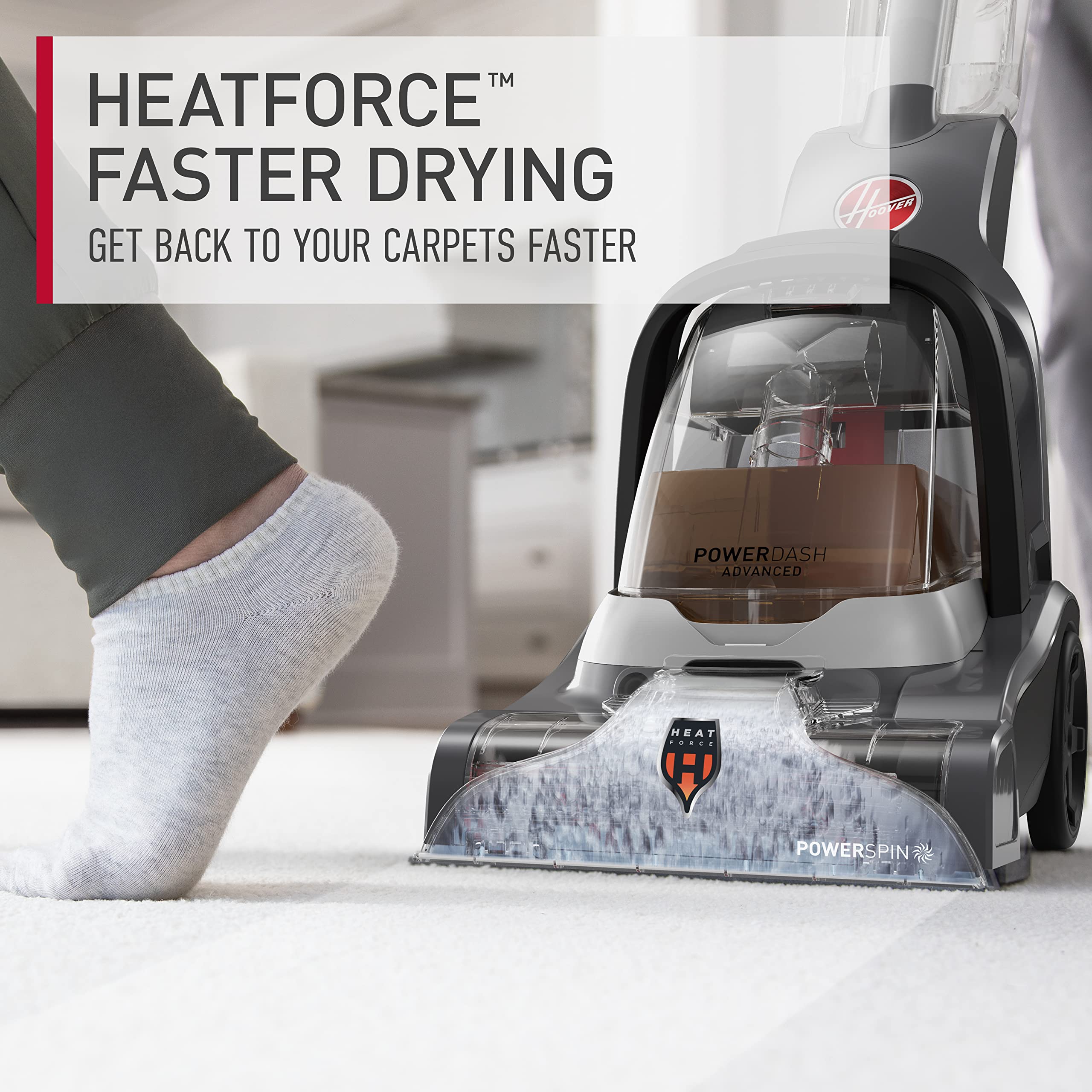 Hoover PowerDash Pet Advanced Compact Carpet Cleaner Machine for Pet Hair & Stains - Lightweight Carpet Shampooer with Above Floor Cleaning - Perfect for Homes with Pets, Kids & High-Traffic Areas - Use with Hoover Cleaning Solution for Fresh, Bright Carpets