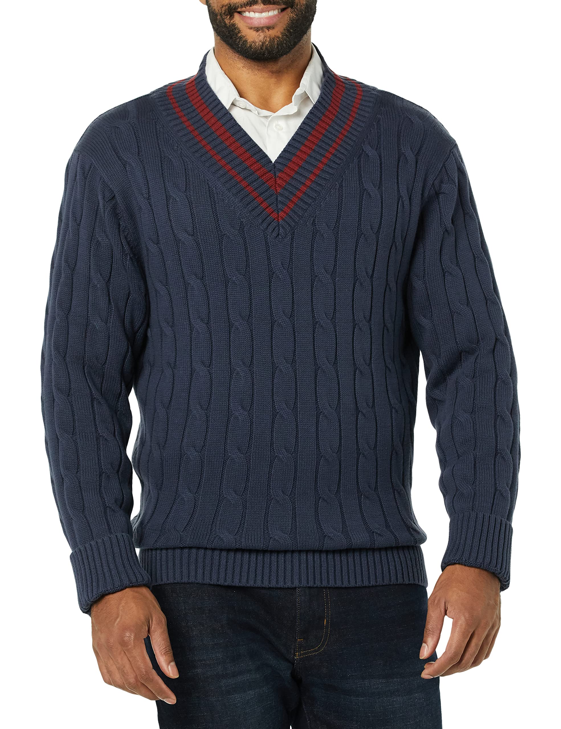 Amazon Essentials Men's Cable Knit V-Neck Sweater - Soft Cotton Pullover for Casual Wear, Office & Winter Outfits | Comfortable & Stylish Cold Weather Clothing