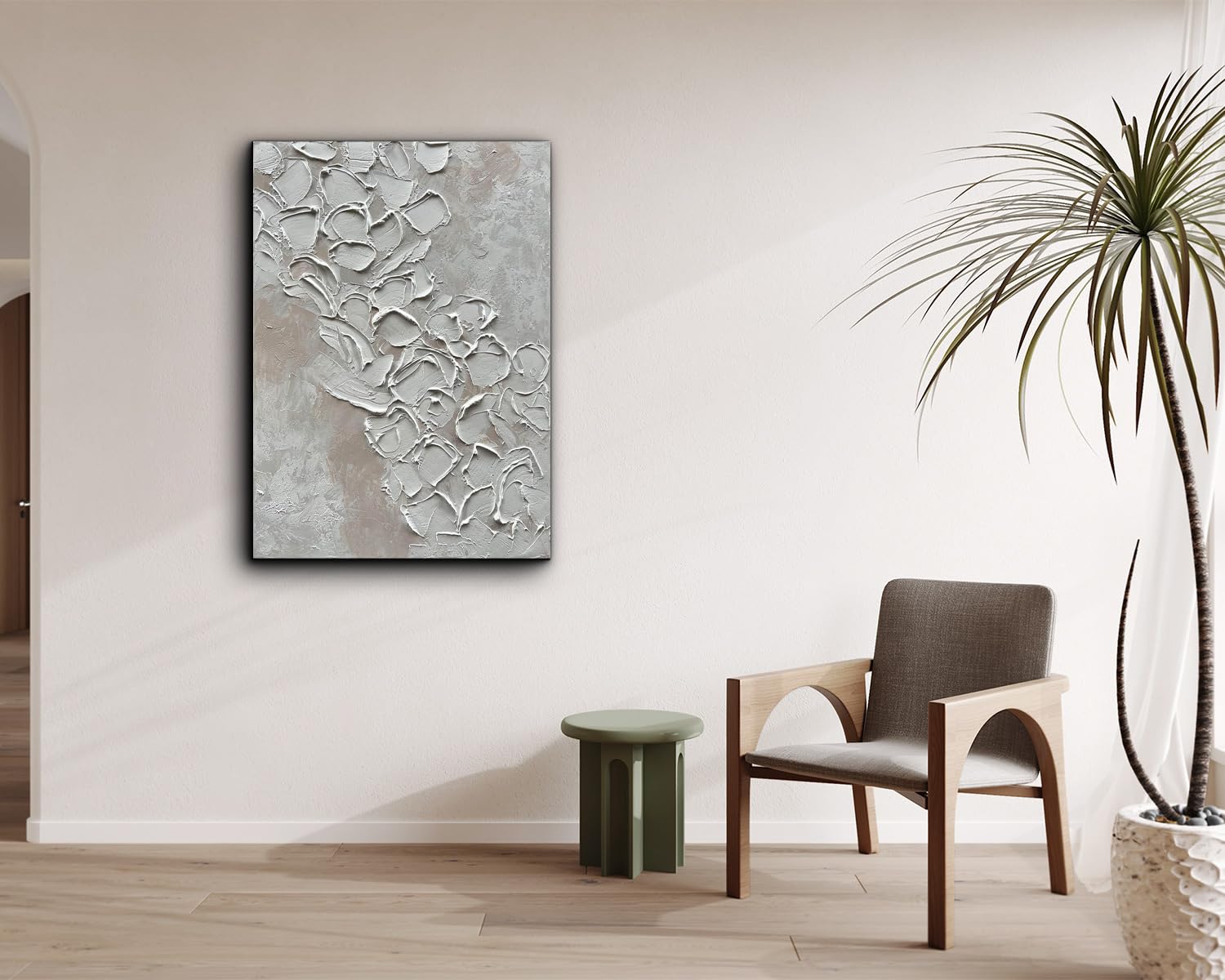 Eonzeun Abstract 3D White Thick Textured Wall Art - Hand-Painted Oil Painting on Canvas 28x40 Inch - Modern Minimalist Wall Decor for Living Room, Bedroom & Office