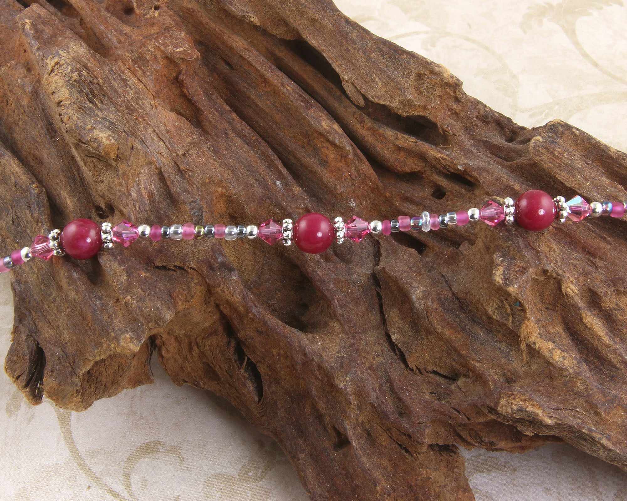 Elegant Pink Jade Crystal Silver Plated Anklet Bracelet for Women - Perfect for Beach Vacations, Summer Outfits & Boho Fashion Accessories