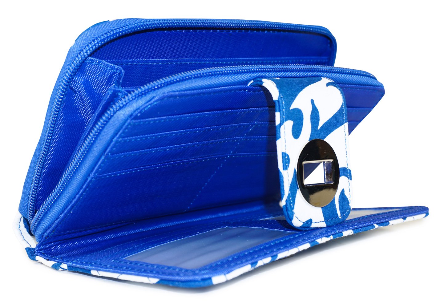 Turn Lock Women's Wallet Collections - Damask Royal Blue Crossbody Clutch for Everyday Use & Special Occasions