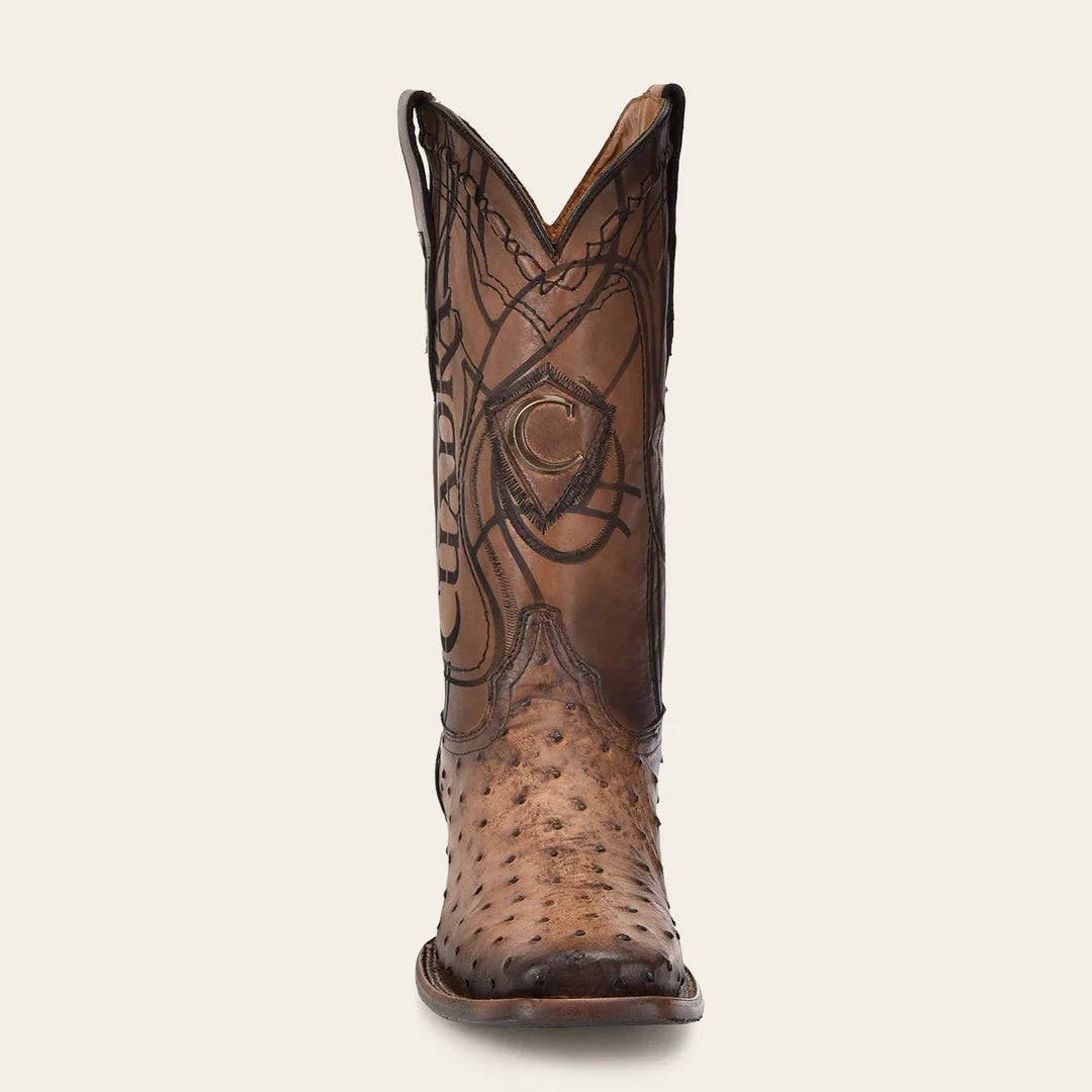 Premium Men's Western Cowboy Rodeo Boots - Genuine Ostrich Leather & Almond Toe - Comfortable Riding & Country Style Footwear for Ranch Work, Line Dancing & Outdoor Adventures