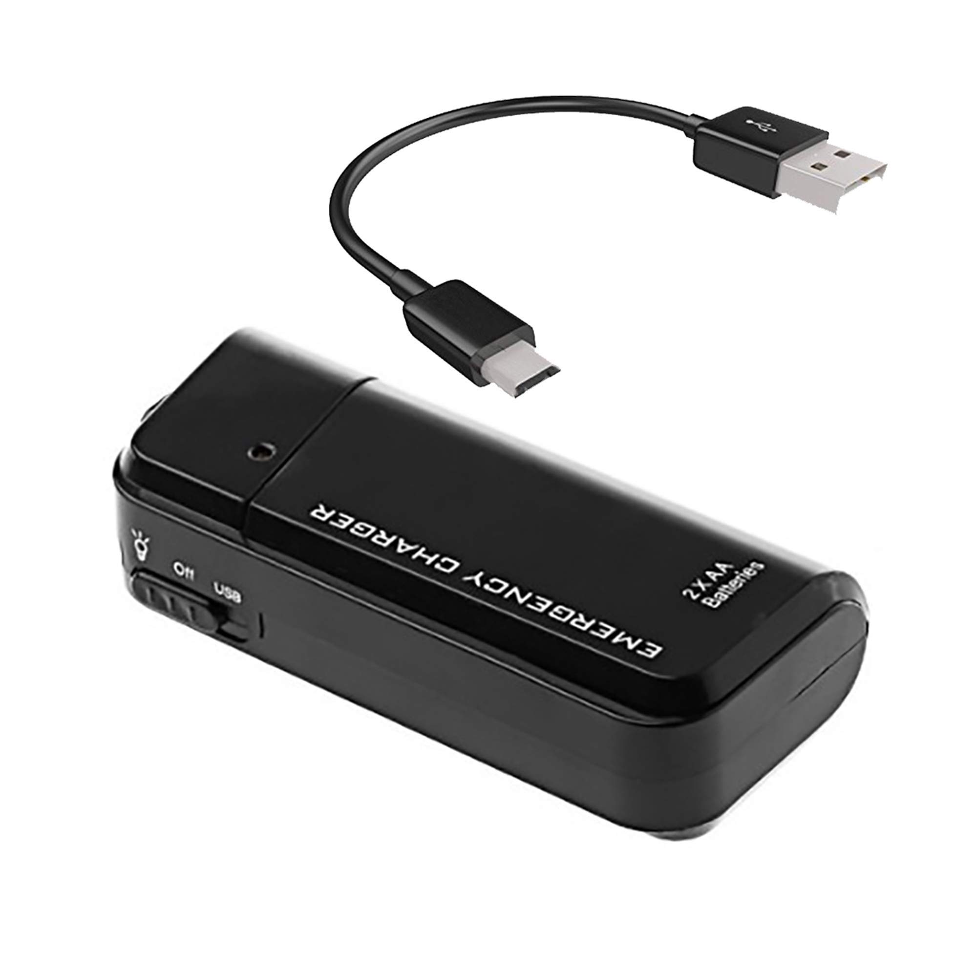 Portable AA Battery Travel Charger for Google Pixel 6 - USB-C Emergency Power Bank with LED Light (Uses 2 AA Batteries) - Perfect for Camping, Hiking & Power Outages [Black]