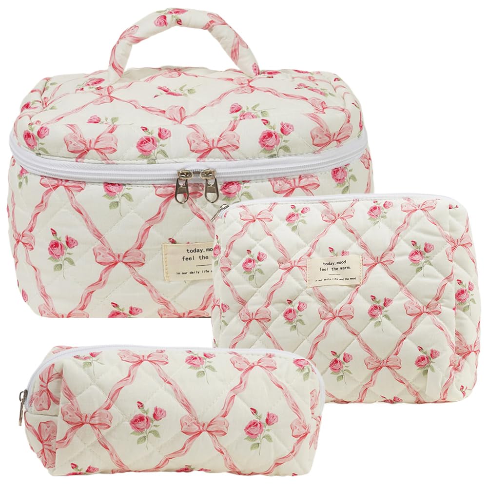 Floral Cotton Makeup Bag - Quilted Cosmetic Pouch for Travel & Storage