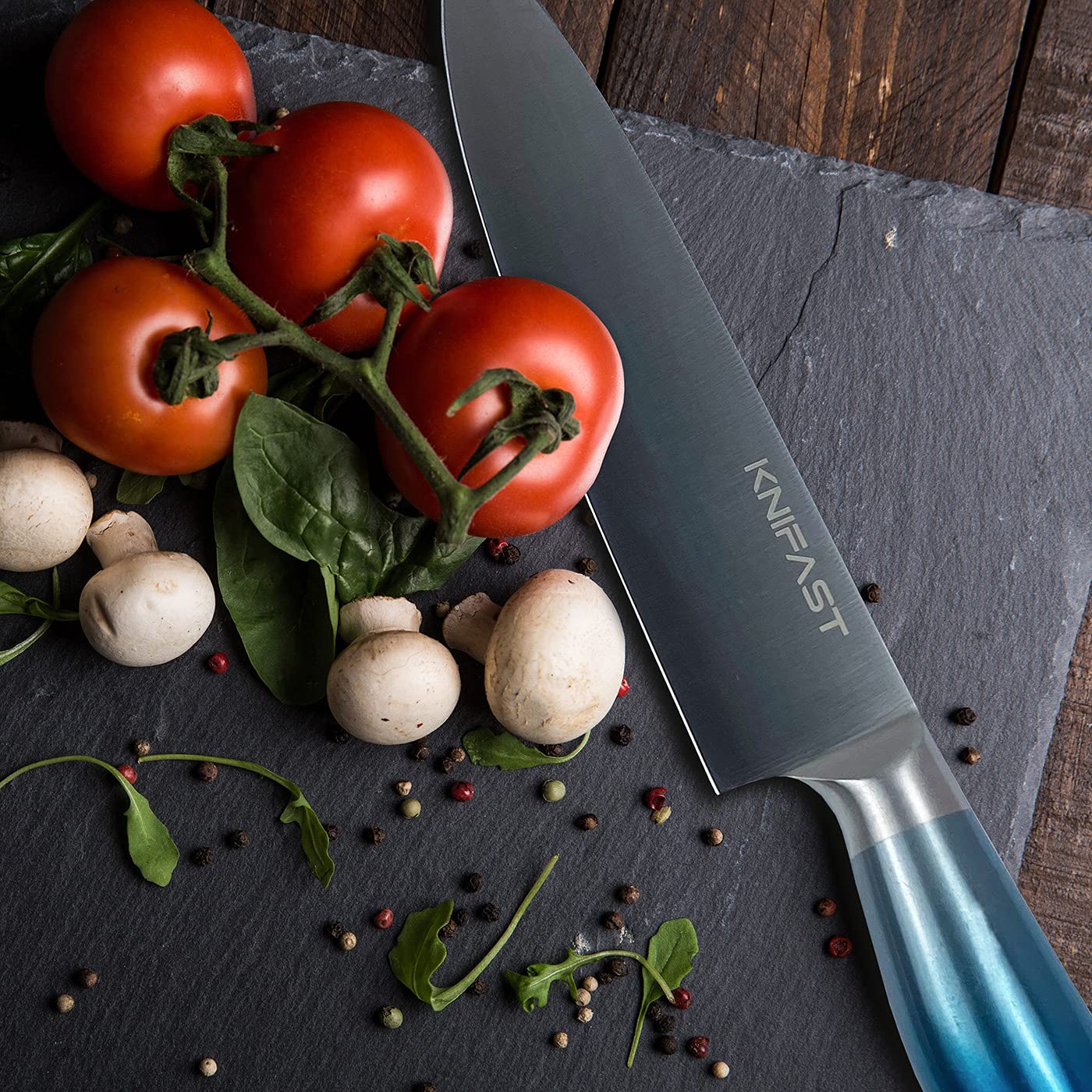 KNIFAST 17-Piece Full Tang German Stainless Steel Kitchen Knife Set with Wooden Block, Knife Sharpener & 6 Steak Knives (Blue) - Perfect for Home Chefs, Cooking Enthusiasts & Professional Kitchens