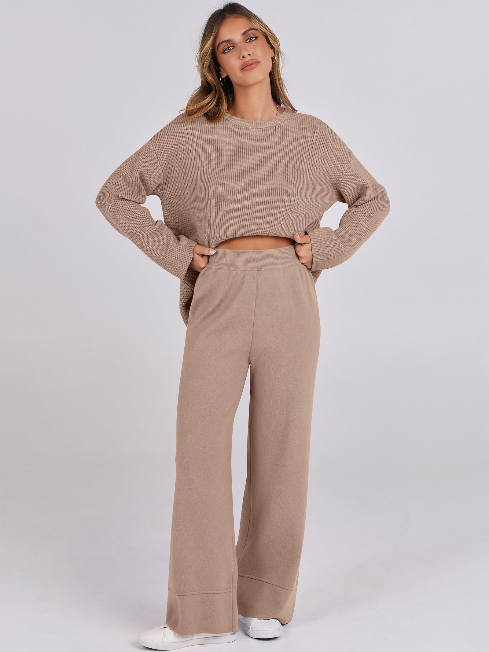 ANRABESS Women's Two Piece Outfits - Soft Sweater Lounge Set with Pullover Top & Wide Leg Pants, Casual Matching Set for Fall 2024 | Cozy Homewear, Loungewear & Street Style Outfit