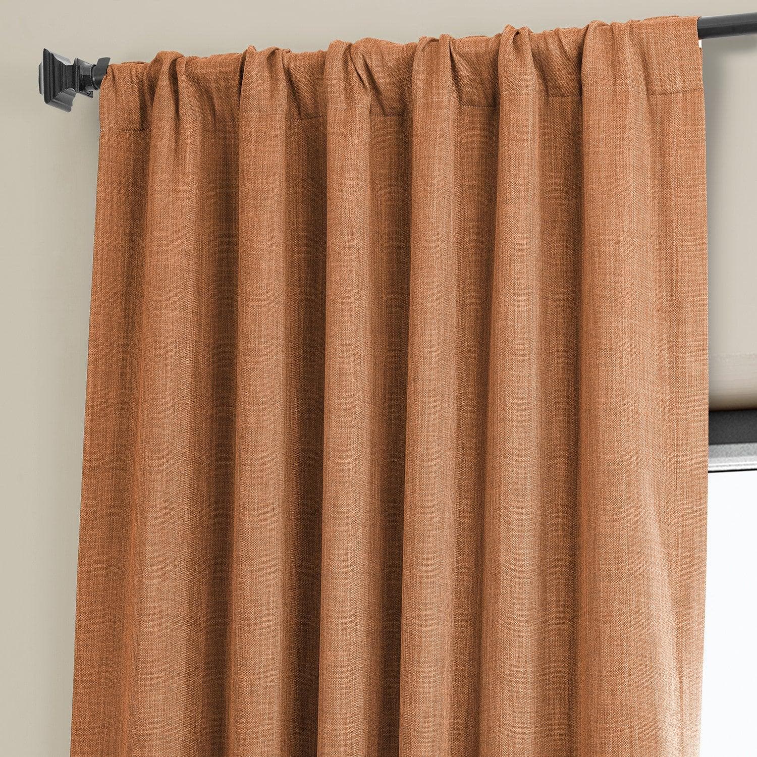Desert Orange Textured Faux Linen Blackout Curtains for Bedroom & Living Room - Noise Reducing Thermal Insulated Window Drapes for Home Decor