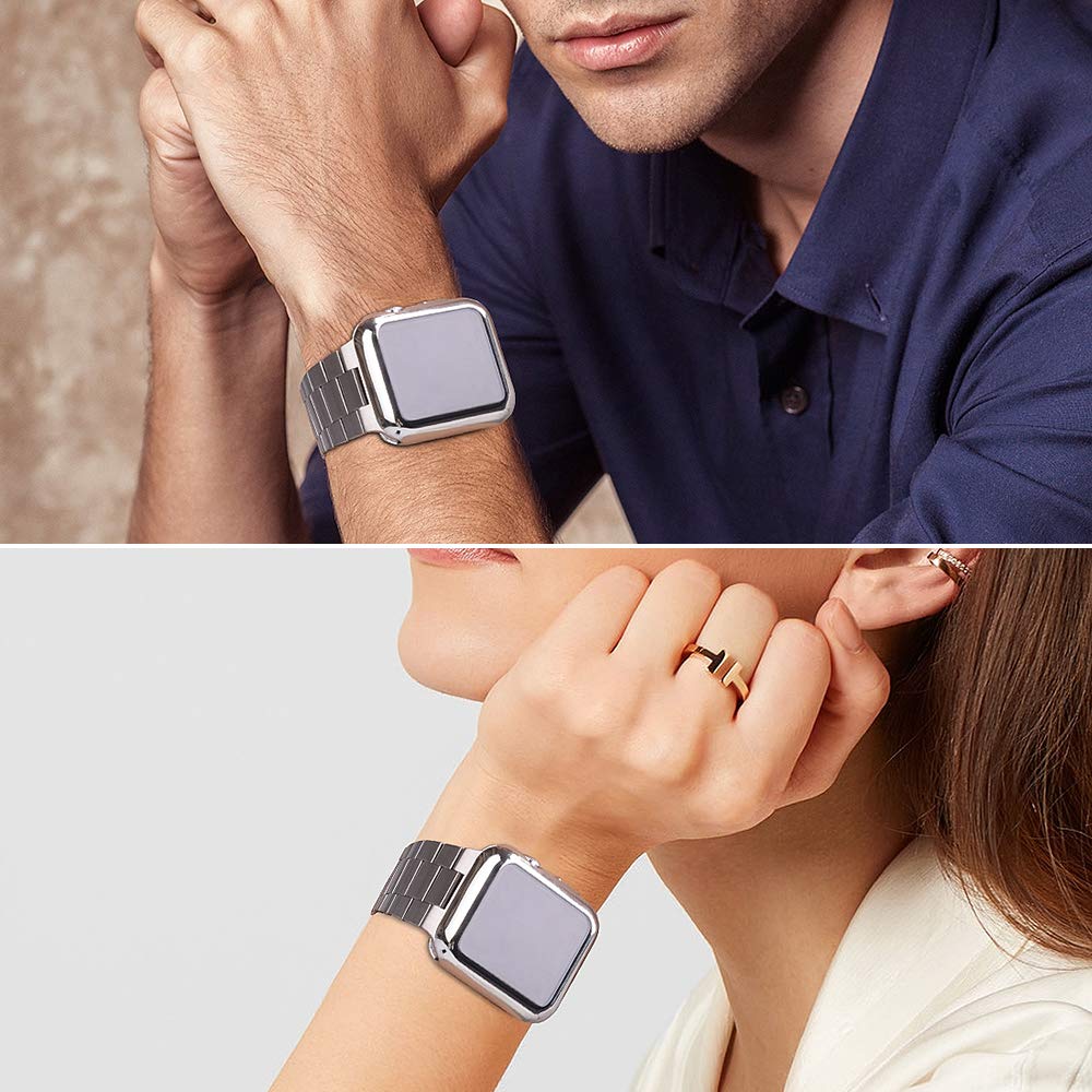 Premium Stainless Steel Apple Watch Band Compatible with Apple Watch Ultra 49mm/46mm & Series 10/9/8/7/6/SE/5/4/3/2/1 - Durable Metal iWatch Strap with Protective Case & Screen Protector for Men & Women | Perfect for Business, Workout & Everyday Wear