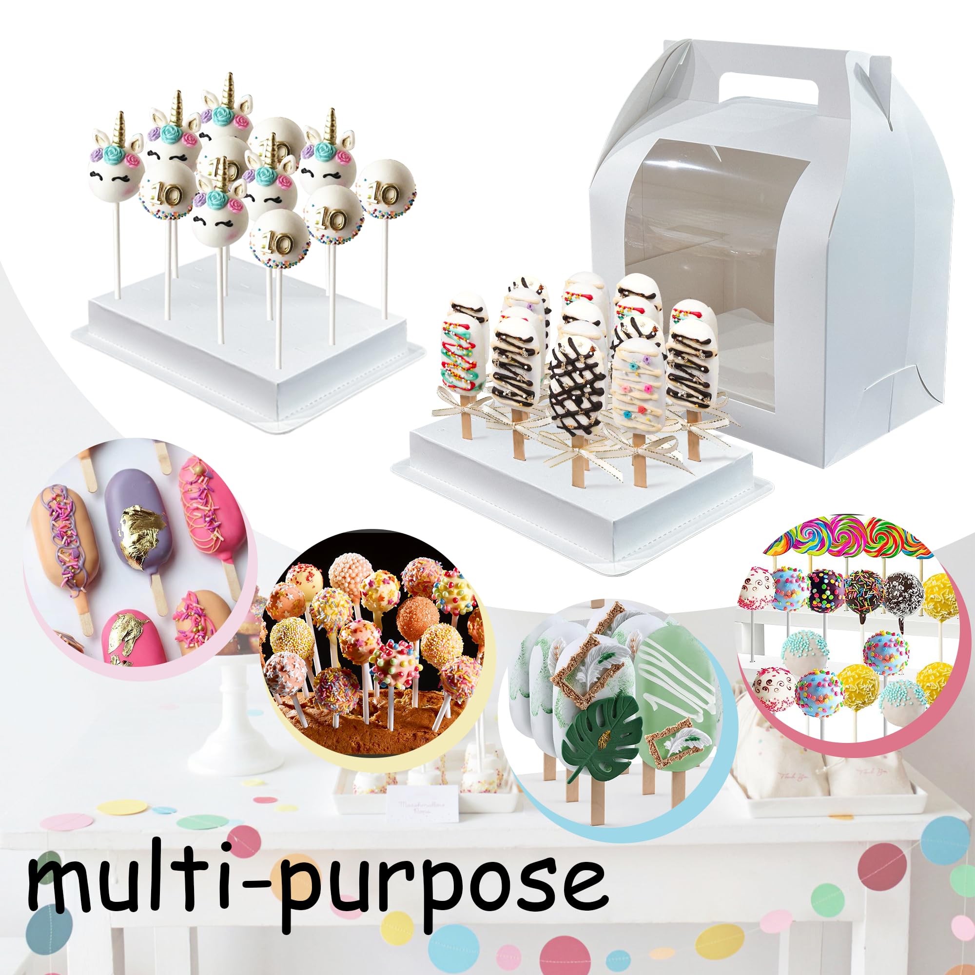 8pcs Cake Pop Holder Boxes with Clear Window - Portable Display Stand for Party Treats