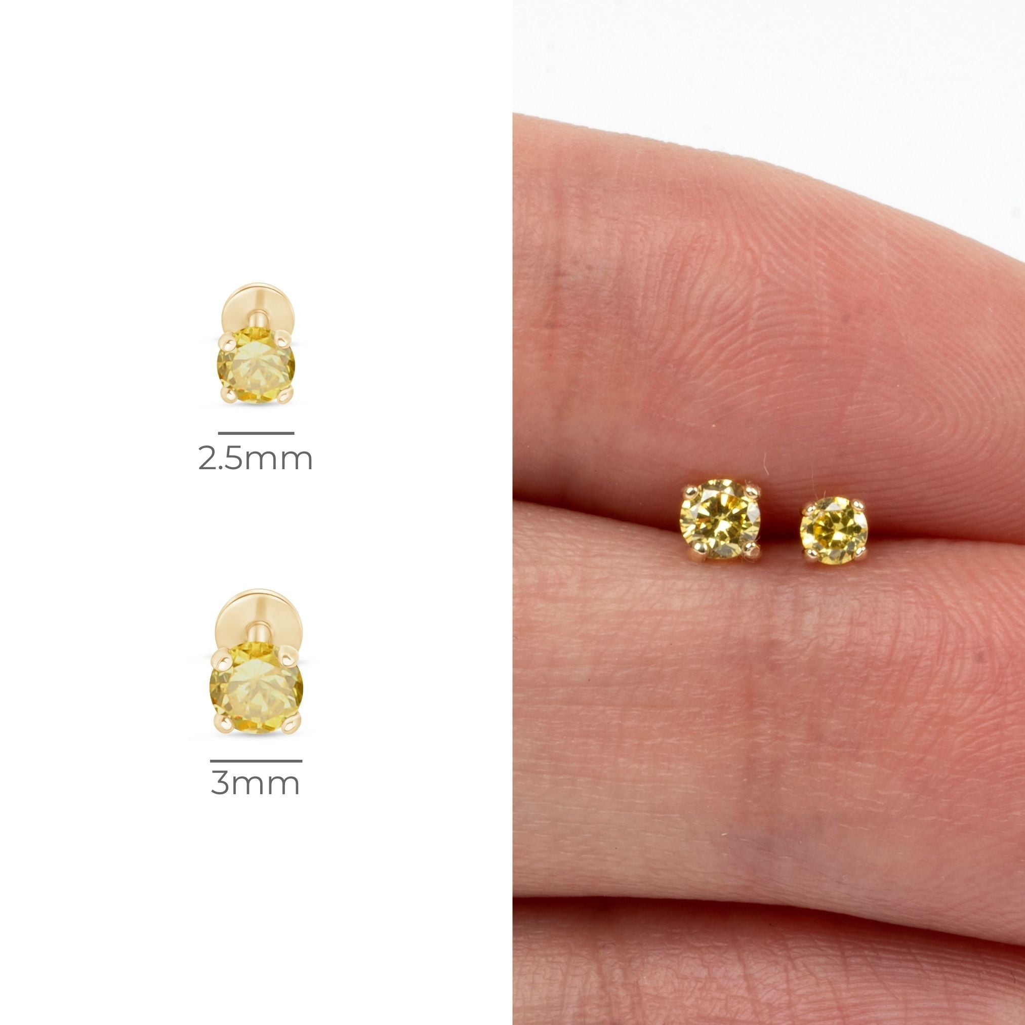 14k Yellow Gold Citrine Cartilage Flat Back Stud Earrings - Dainty & Elegant Piercing Jewelry for Women, Perfect for Everyday Wear & Special Occasions