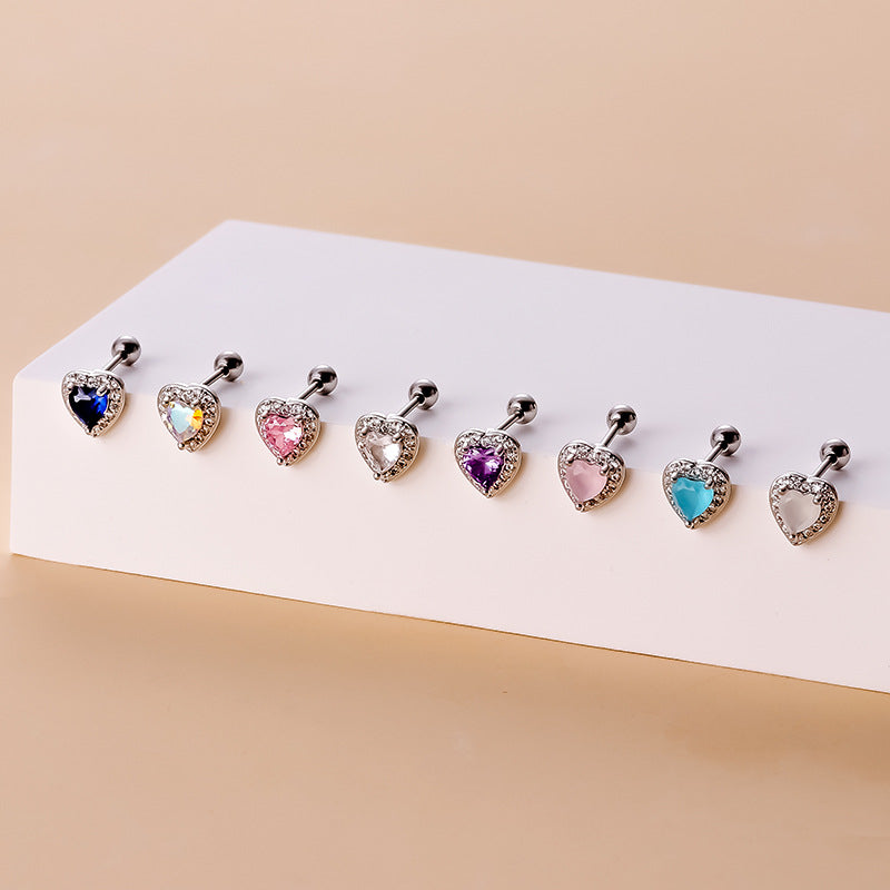 20G Cartilage Crystal Heart Earrings - Opal Heart Stud Earrings for Women | Dainty Jewelry Gift for Valentine's Day, Anniversary & Special Occasions