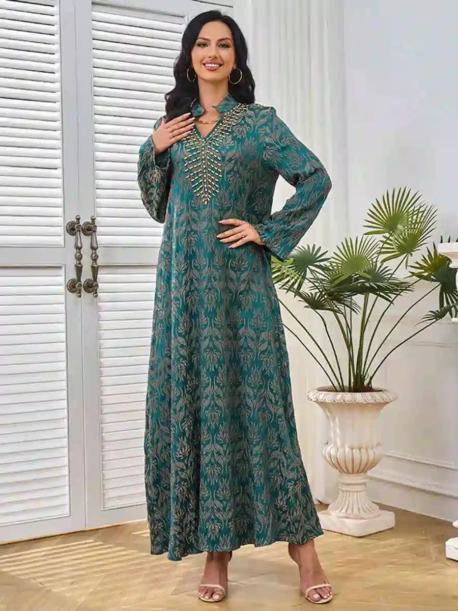 Handmade Beaded Eid Kaftan Dress for Women - Elegant Embroidered Maxi Dress for Special Occasions | Perfect for Eid Celebrations, Weddings, and Parties