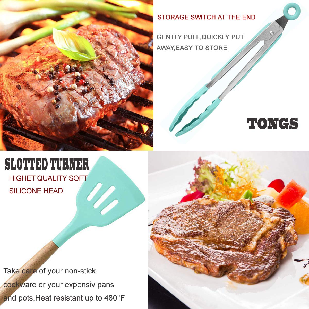 27-Piece Non-Stick Silicone Cooking Utensil Set with Wooden Handle & Holder - Heat Resistant Kitchen Tools for Baking, Frying & Cooking - Perfect for Home Chefs & Professional Kitchens