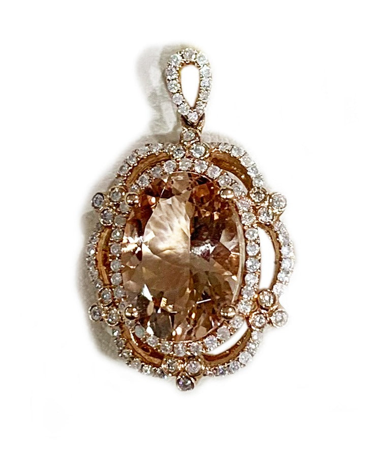 14K Rose Gold Morganite Pendant Necklace for Women - Elegant Jewelry Gift for Valentine's Day, Anniversary & Special Occasions