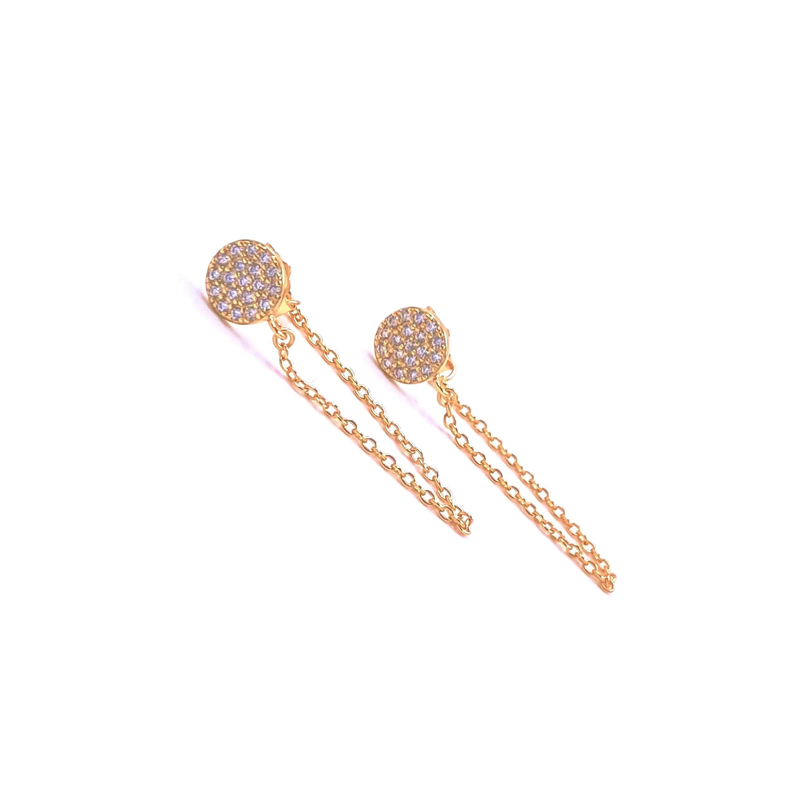 Sterling Silver Gold Plated CZ Disc Drop Earrings for Women - Elegant Dangle Hoop Earrings for Party, Wedding & Everyday Wear