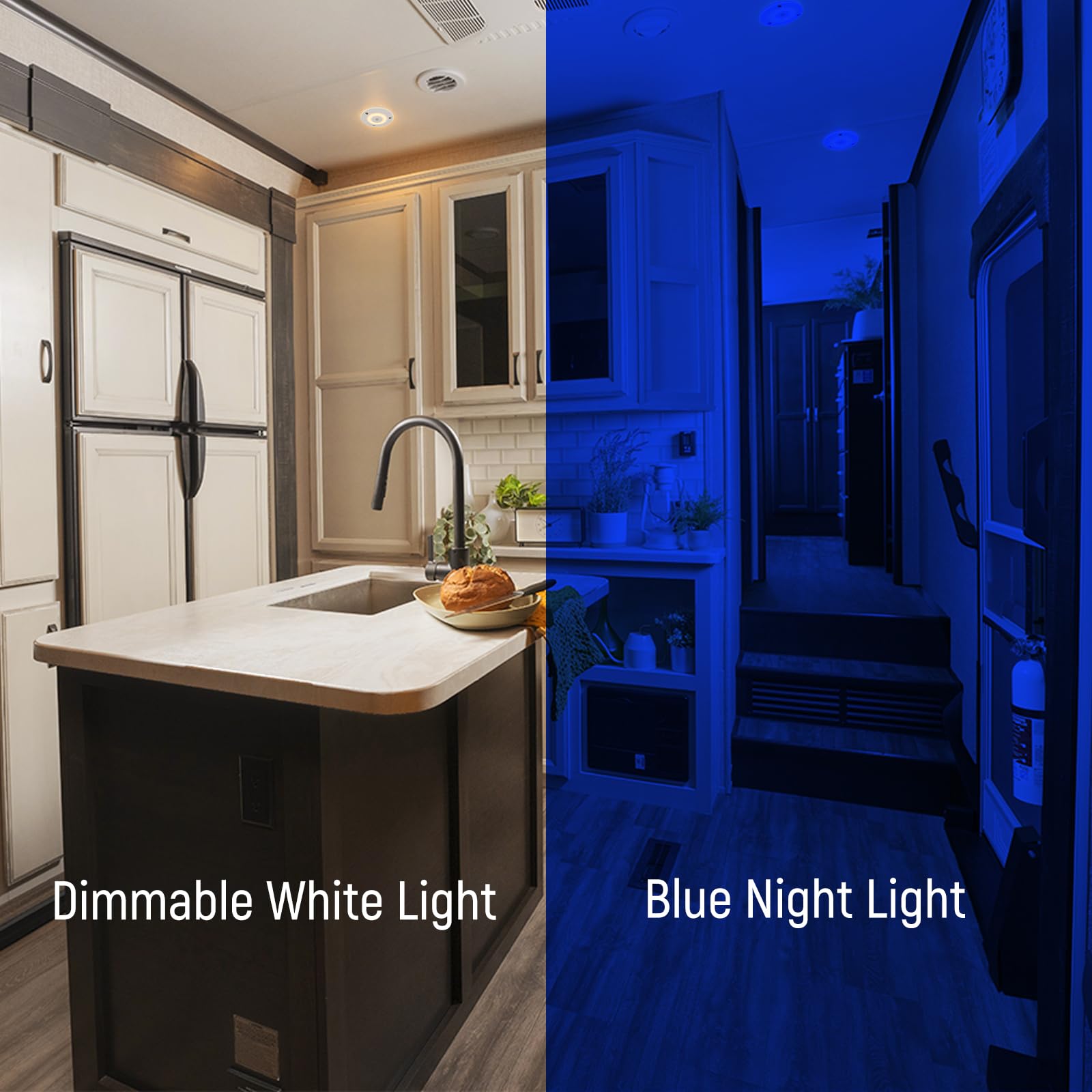 7.3 Inch 12V LED Dome Ceiling Light - 720LM Dimmable RV Boat Camper Van Interior Lighting with Blue Light & Touch Switch (Warm White) | Perfect for Motorhomes, Trucks, Caravans & Marine Applications