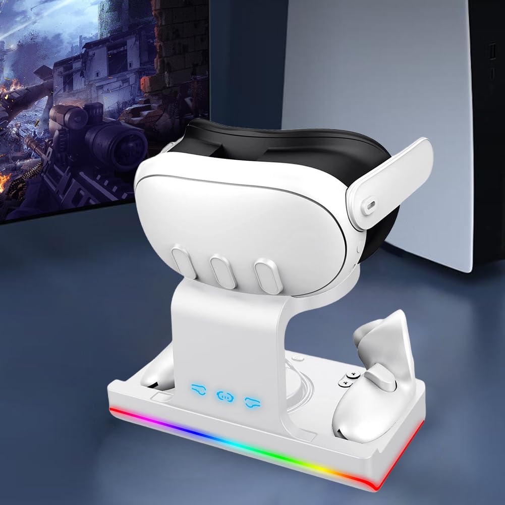 Junerain USB-C 5V Charging Station with LED Indicator - Simultaneous Charging Dock for Meta Quest 3 & Headphones - Fast Charging Hub for Gaming & VR Accessories | Perfect for Home, Office & Gaming Setup