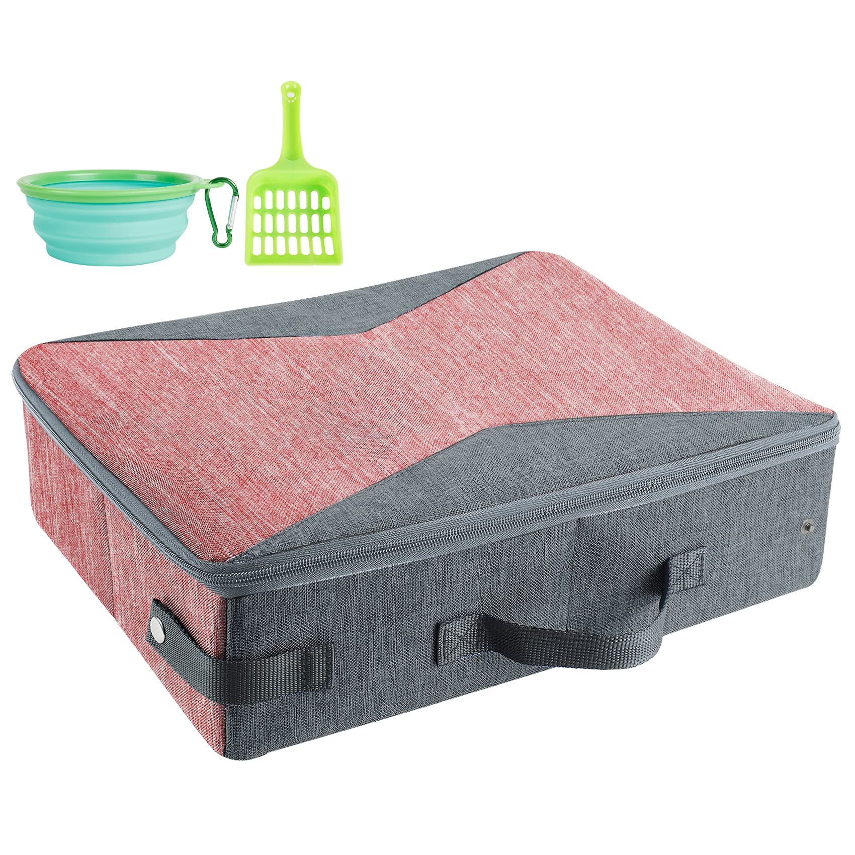 HiCaptain Portable Cat Litter Box with Lid & Handle - Collapsible Travel Litter Carrier for Cats (Medium, Pink/Gray) | Perfect for Road Trips, Camping & Vet Visits