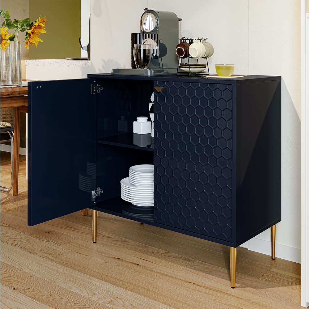 Boyel Living Storage Cabinet with Doors - Free Standing Wood Accent Cabinet with Adjustable Shelf | Sideboard & Buffet Cabinet for Living Room, Kitchen, Dining Room | Versatile Storage Solution for Home Organization (Blue)