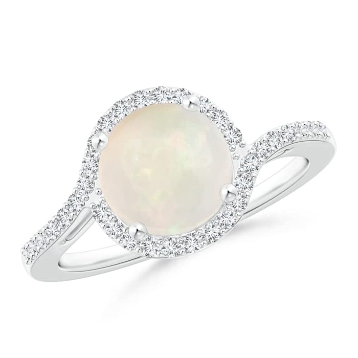 Opal and Diamond Halo Ring - 8mm Round Bypass Engagement Ring for Women, Vintage Wedding Band, Anniversary Gift for Her - Perfect for Proposals, Special Occasions & Everyday Elegance