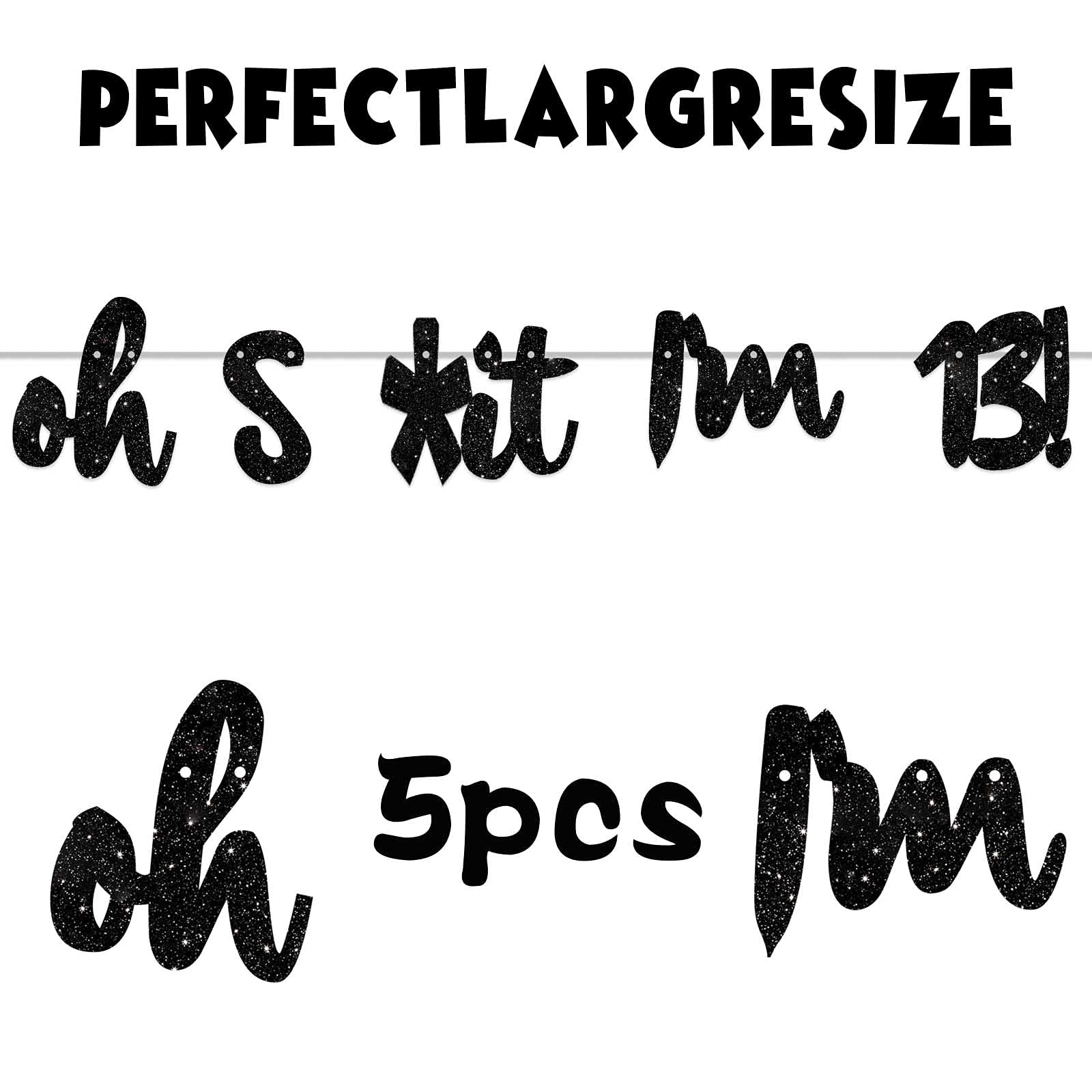 Glitter Black 'Oh I'm 13!' Birthday Banner Backdrop - Happy 13th Birthday Party Decor for Boys & Girls, Photo Studio Props, Theme Decorations - Perfect for 13th Birthday Parties, Photo Shoots & Teen Celebrations
