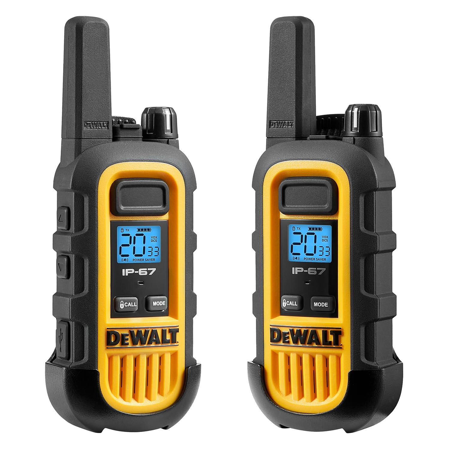 DEWALT DXFRS300 Heavy Duty Walkie Talkies 1 Watt with Headsets - Waterproof, Shock Resistant, Long Range Two-Way Radio Rechargeable VOX (4 Pack) for Construction, Warehouse, Outdoor Adventures & Emergency Communication