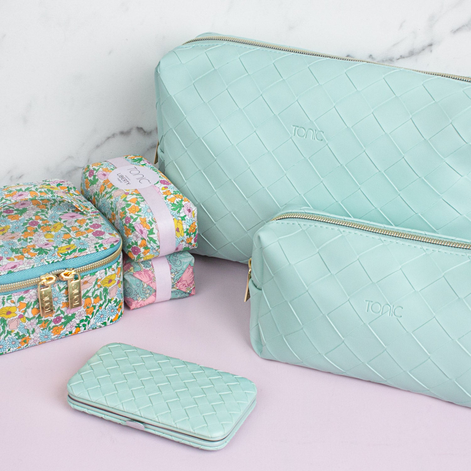 Premium Large Woven Beauty Makeup Bag - Waterproof Travel Cosmetic Organizer (Teal) - Perfect for Travel, Gym & Daily Essentials Storage