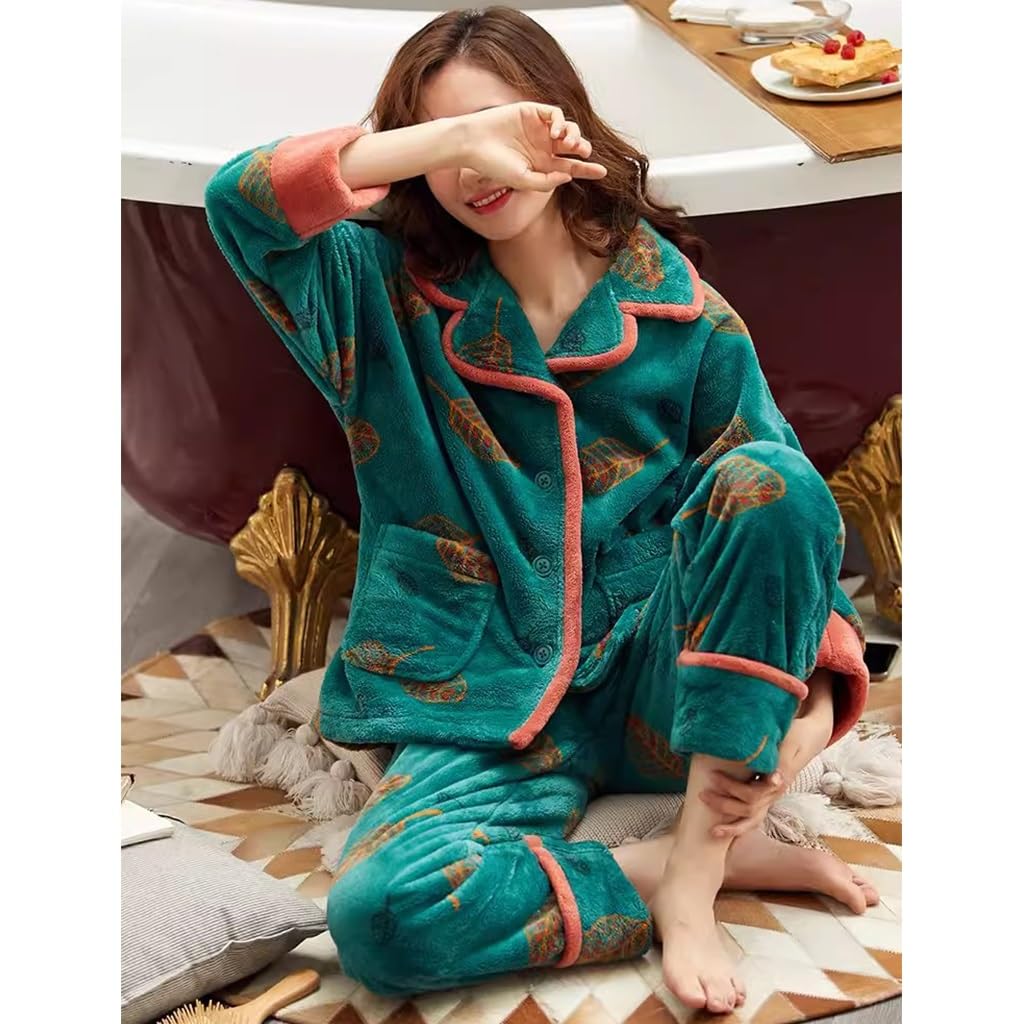 Women's Christmas Pajama Set with Plush Fleece Robe - Soft Long Sleepwear Nightgown for Women (Green, Size L) | Cozy Holiday Loungewear for Winter Nights & Gift Giving