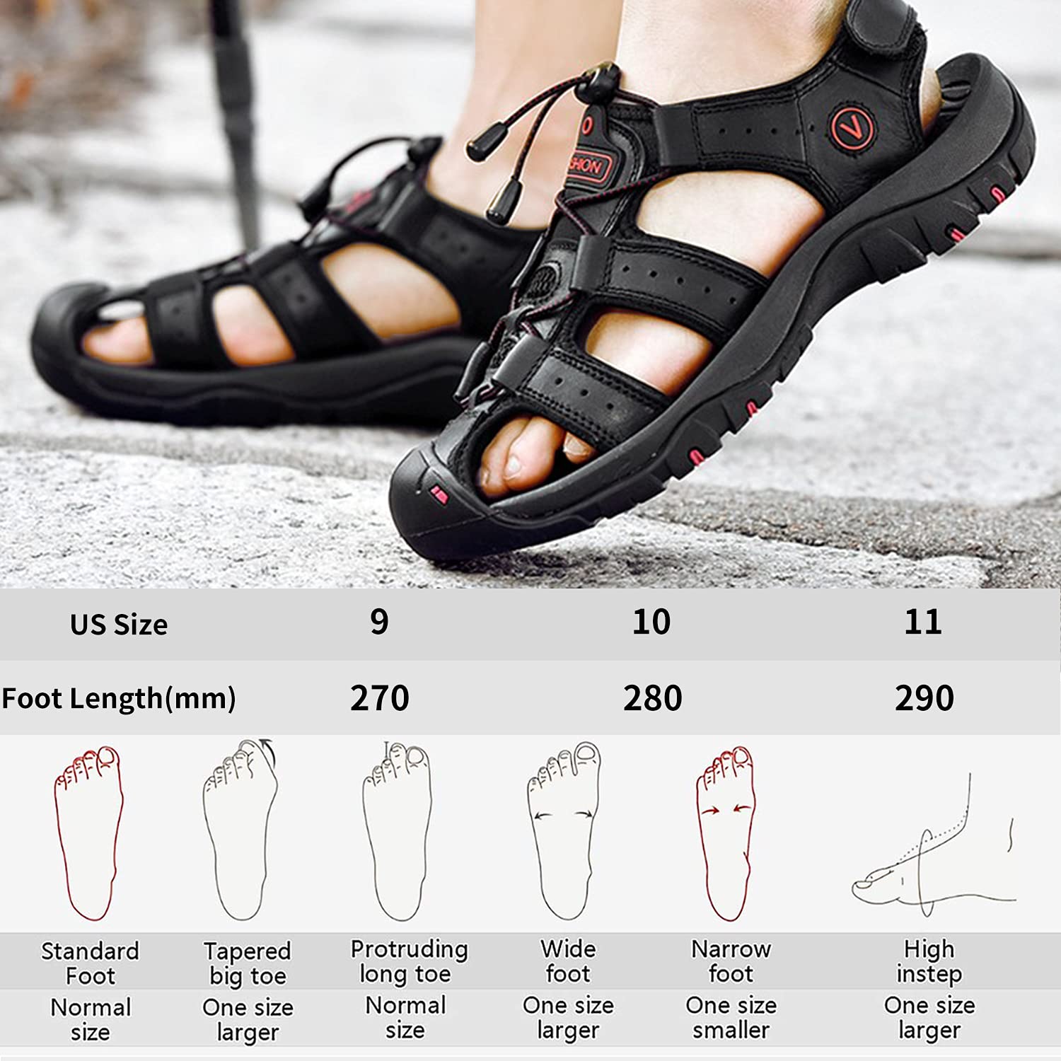 TFO Men's Leather Fisherman Sandals - Closed Toe Water Shoes for Hiking, Trekking & Walking | Breathable Athletic Sport Sandals for Summer Outdoor Activities, Beach & Water Sports